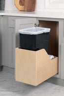 Single 50 Quart Wood Bottom-Mount Soft-close Trashcan Rollout for Hinged Doors, Includes One Black Can