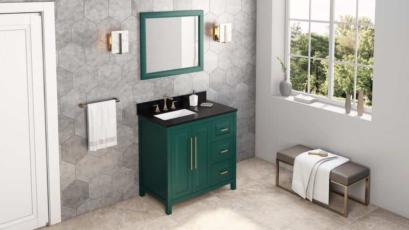 36" Forest Green Cade Vanity, left offset