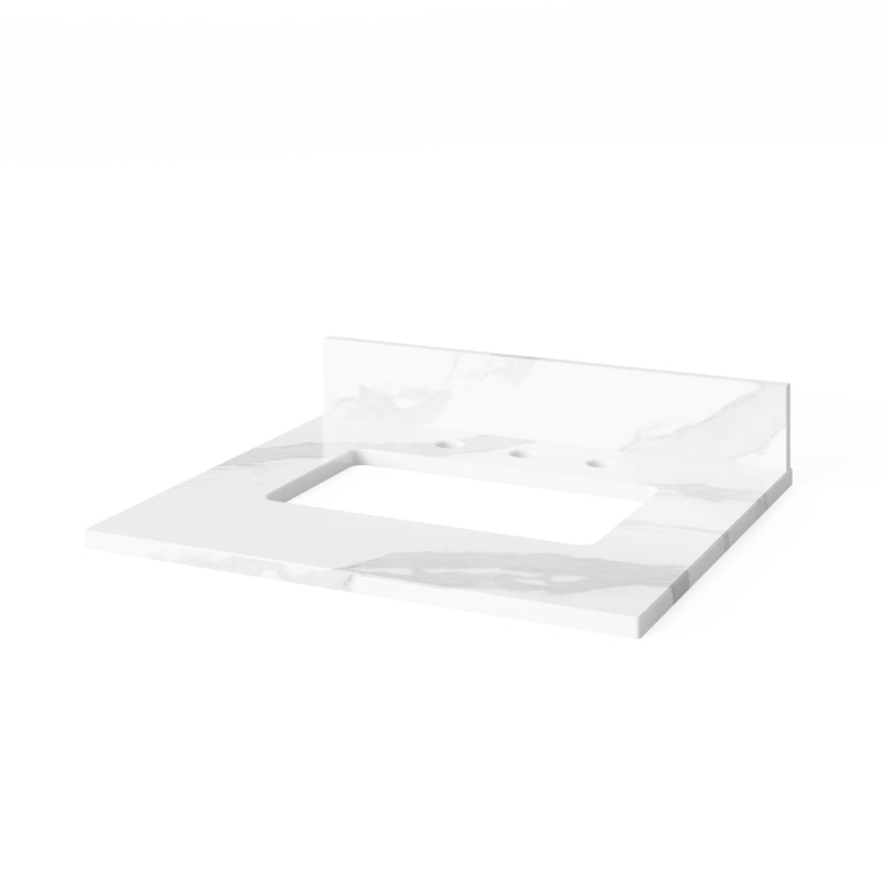 24" White Addington Vanity, Calacatta Vienna Quartz Vanity Top, undermount rectangle bowl