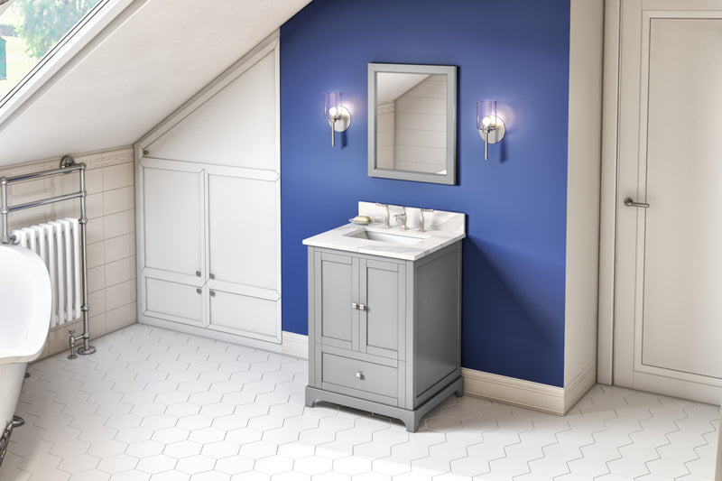 24" Grey Addington Vanity, Calacatta Vienna Quartz Vanity Top, undermount rectangle bowl