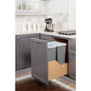 Double 50 Quart Wood Bottom-Mount Soft-close Trashcan Rollout for Door Mounting, Includes Two Grey Cans