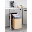 Single 35 Quart Wood Bottom-Mount Soft-close Trashcan Rollout for Hinged Doors, Includes Grey Can