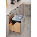 Double 35 Quart Wood Bottom-Mount Soft-close Trashcan Rollout for Door Mounting, Includes Two Black Cans and Door Joining Bracket