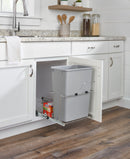 REV A SHELF : Chrome Steel Pullout Waste Container w/ Rear Basket Storage