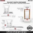 REV A SHELF : Chrome Steel Single 35 qt. Silver Waste Pullout w/ Detachable Storage Basket