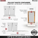 REV A SHELF : Chrome Steel Double 27 qt. Silver Waste Pullout