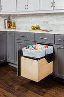 Double 35 Quart Wood Bottom-Mount Soft-close Trashcan Rollout for Hinged Doors, Includes Two Black Cans