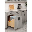 Double 35 Quart Wood Bottom-Mount Soft-close Trashcan Rollout for Door Mounting, Includes Two Grey Cans and Door Joining Bracket