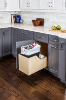 Single 35 Quart Wood Bottom-Mount Soft-close Trashcan Rollout for Hinged Doors, Includes One Black Can