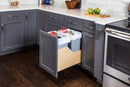Double 35 Quart Wood Bottom-Mount Soft-close Trashcan Rollout for Door Mounting, Includes Two Grey Cans