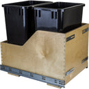 Double 35 Quart Wood Bottom-Mount Soft-close Trashcan Rollout for Door Mounting, Includes Two Black Cans