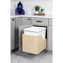Double 35 Quart Wood Bottom-Mount Soft-close Trashcan Rollout for Hinged Doors, Includes Two White Cans
