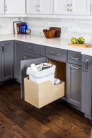 Single 35 Quart Wood Bottom-Mount Soft-close Trashcan Rollout for Hinged Doors, Includes One White Can