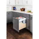 Double 35 Quart Wood Bottom-Mount Soft-close Trashcan Rollout for Door Mounting, Includes Two Grey Cans
