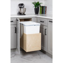 Double 50 Quart Wood Bottom-Mount Soft-close Trashcan Rollout for Hinged Doors, Includes Two White Cans