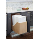 Double 50 Quart Wood Bottom-Mount Soft-close Trashcan Rollout for Hinged Doors, Includes Two White Cans