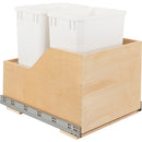 Double 35 Quart Wood Bottom-Mount Soft-close Trashcan Rollout for Hinged Doors, Includes Two White Cans