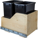 Double 35 Quart Wood Bottom-Mount Soft-close Trashcan Rollout for Hinged Doors, Includes Two Black Cans