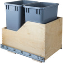 Double 35 Quart Wood Bottom-Mount Soft-close Trashcan Rollout for Hinged Doors, Includes Two Grey Cans
