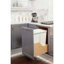 Double 50 Quart Wood Bottom-Mount Soft-close Trashcan Rollout for Door Mounting, Includes Two White Cans