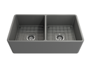 CLASSICO 33D Farmhouse Apron Front Fireclay 33" Double Bowl Kitchen Sink