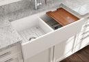 CONTEMPO 36D Step Rim Farmhouse Apron Front Fireclay 36" Double Bowl Kitchen Sink with Step Rim