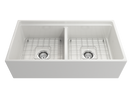 CONTEMPO 36D Step Rim Farmhouse Apron Front Fireclay 36" Double Bowl Kitchen Sink with Step Rim