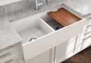 CONTEMPO 36D Step Rim Farmhouse Apron Front Fireclay 36" Double Bowl Kitchen Sink with Step Rim