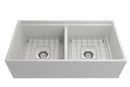 CONTEMPO 36D Step Rim Farmhouse Apron Front Fireclay 36" Double Bowl Kitchen Sink with Step Rim