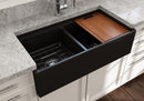 CONTEMPO 36D Step Rim Farmhouse Apron Front Fireclay 36" Double Bowl Kitchen Sink with Step Rim