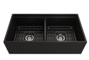 CONTEMPO 36D Step Rim Farmhouse Apron Front Fireclay 36" Double Bowl Kitchen Sink with Step Rim