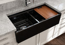 CONTEMPO 36D Step Rim Farmhouse Apron Front Fireclay 36" Double Bowl Kitchen Sink with Step Rim