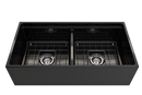 CONTEMPO 36D Step Rim Farmhouse Apron Front Fireclay 36" Double Bowl Kitchen Sink with Step Rim