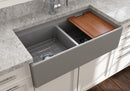 CONTEMPO 36D Step Rim Farmhouse Apron Front Fireclay 36" Double Bowl Kitchen Sink with Step Rim