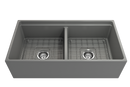 CONTEMPO 36D Step Rim Farmhouse Apron Front Fireclay 36" Double Bowl Kitchen Sink with Step Rim