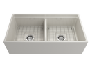 CONTEMPO 36D Step Rim Farmhouse Apron Front Fireclay 36" Double Bowl Kitchen Sink with Step Rim