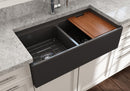 CONTEMPO 36D Step Rim Farmhouse Apron Front Fireclay 36" Double Bowl Kitchen Sink with Step Rim
