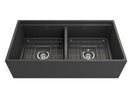 CONTEMPO 36D Step Rim Farmhouse Apron Front Fireclay 36" Double Bowl Kitchen Sink with Step Rim