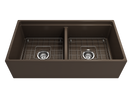 CONTEMPO 36D Step Rim Farmhouse Apron Front Fireclay 36" Double Bowl Kitchen Sink with Step Rim