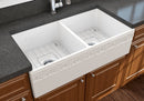 VIGNETTO 36" Farmhouse Apron Front Fireclay 36" Double Bowl Kitchen Sink