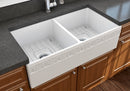 VIGNETTO 36" Farmhouse Apron Front Fireclay 36" Double Bowl Kitchen Sink