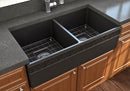VIGNETTO 36" Farmhouse Apron Front Fireclay 36" Double Bowl Kitchen Sink