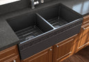 VIGNETTO 36" Farmhouse Apron Front Fireclay 36" Double Bowl Kitchen Sink