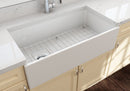CONTEMPO 36D Step Rim Farmhouse Apron Front Fireclay 36" Double Bowl Kitchen Sink with Step Rim