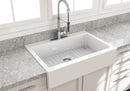NUOVA 34 Farmhouse Short Apron Front Fireclay 34" Single Bowl Kitchen Sink for easy Retro-Fit