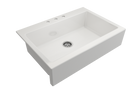 NUOVA 34 Farmhouse Short Apron Front Fireclay 34" Single Bowl Kitchen Sink for easy Retro-Fit