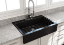 NUOVA 34 Farmhouse Short Apron Front Fireclay 34" Single Bowl Kitchen Sink for easy Retro-Fit