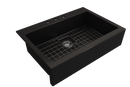 NUOVA 34 Farmhouse Short Apron Front Fireclay 34" Single Bowl Kitchen Sink for easy Retro-Fit
