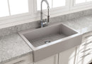 NUOVA 34 Farmhouse Short Apron Front Fireclay 34" Single Bowl Kitchen Sink for easy Retro-Fit