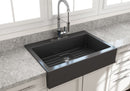 NUOVA 34 Farmhouse Short Apron Front Fireclay 34" Single Bowl Kitchen Sink for easy Retro-Fit
